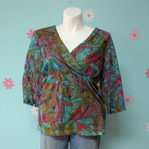 Sz2X Maggie Barnes Olive Floral Print Lace Top