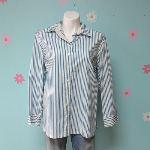 Sz2X Liz & Me Blue/White Stripe Button Up