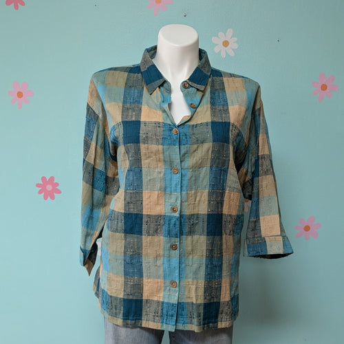 Sz2X Maggie Barnes NWT Teal Plaid Button Up