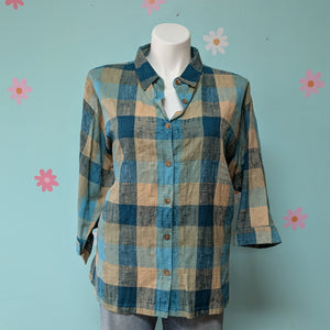 Sz2X Maggie Barnes NWT Teal Plaid Button Up