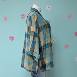 Sz2X Maggie Barnes NWT Teal Plaid Button Up