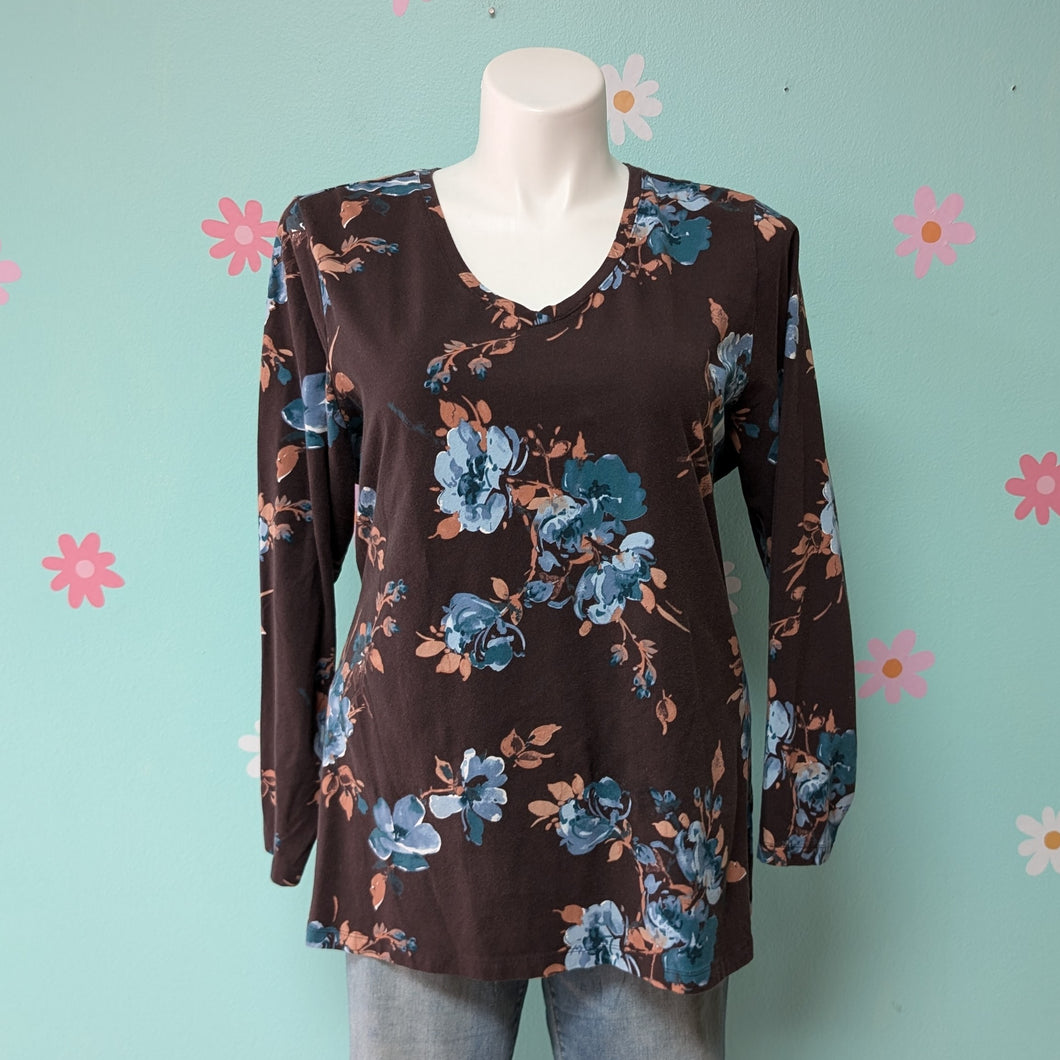 Sz2X Denim and Company Brown Floral Tee