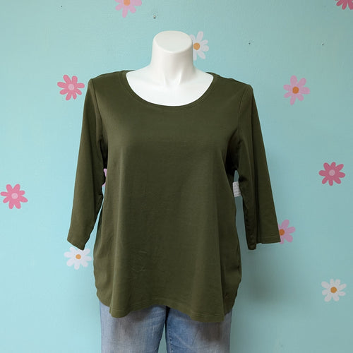 Sz2X Isaac Mizarahi Olive Green Long Sleeve Tee