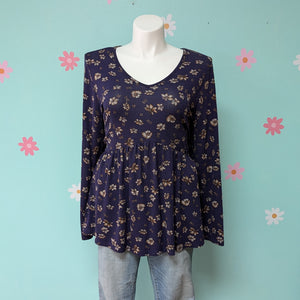 Sz2X Lane Bryant Blue Floral Babydoll Top