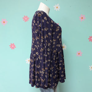 Sz2X Lane Bryant Blue Floral Babydoll Top