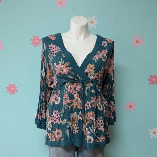 SzXXL Maurices Teal Floral Babydoll Top