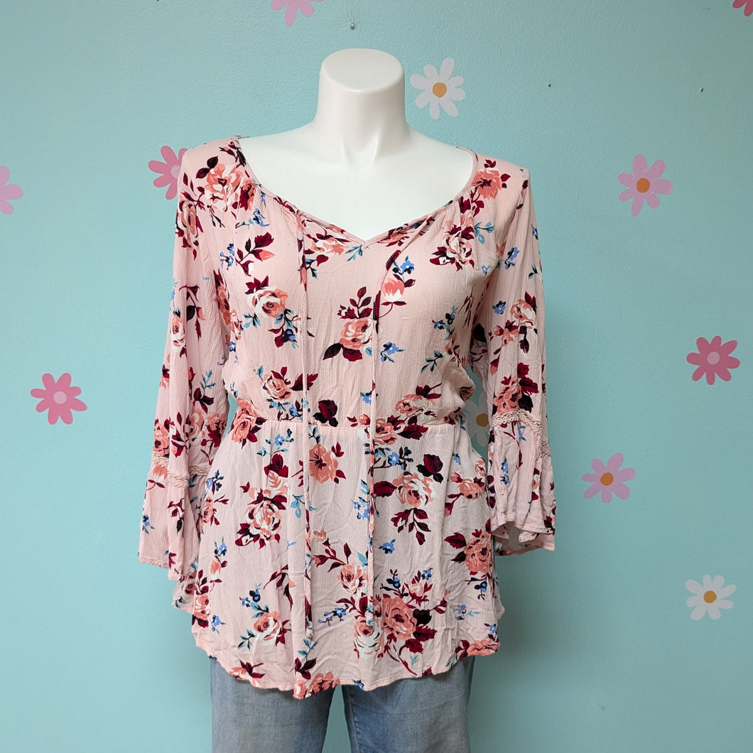 Sz2X Lane Bryant Pink Floral Boho Top