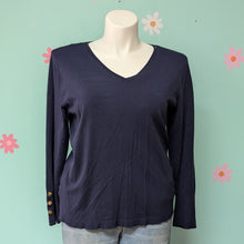 Load image into Gallery viewer, SzXXL JM Collection Navy V-Neck Sweater