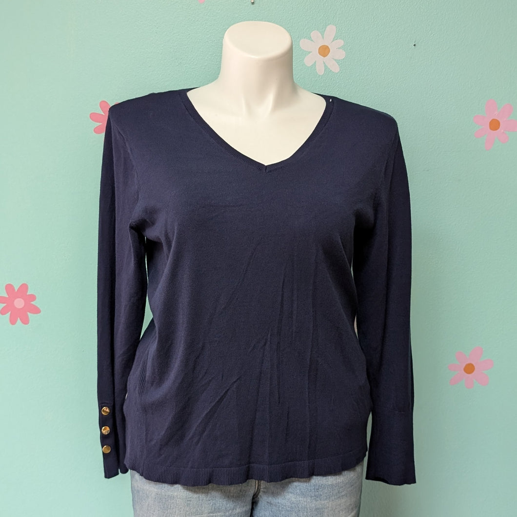 SzXXL JM Collection Navy V-Neck Sweater