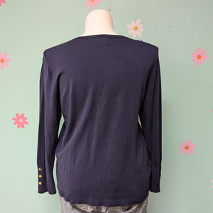 SzXXL JM Collection Navy V-Neck Sweater