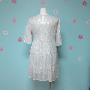 SzXL Light Silver Sequin Babydoll Dress