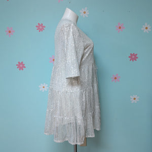 SzXL Light Silver Sequin Babydoll Dress