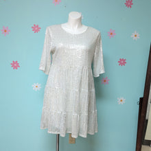 Load image into Gallery viewer, SzXL Light Silver Sequin Babydoll Dress