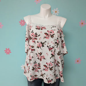 Sz3X White/Pink Floral Cold Shoulder