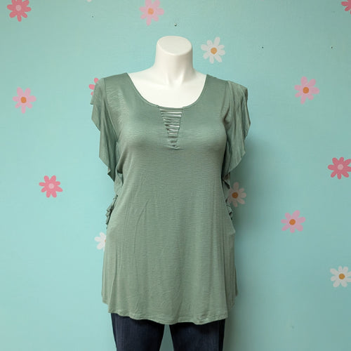 Sz3X Fig & Blu Mint Blue Flutter Sleeve Tee