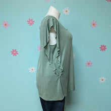 Load image into Gallery viewer, Sz3X Fig &amp; Blu Mint Blue Flutter Sleeve Tee