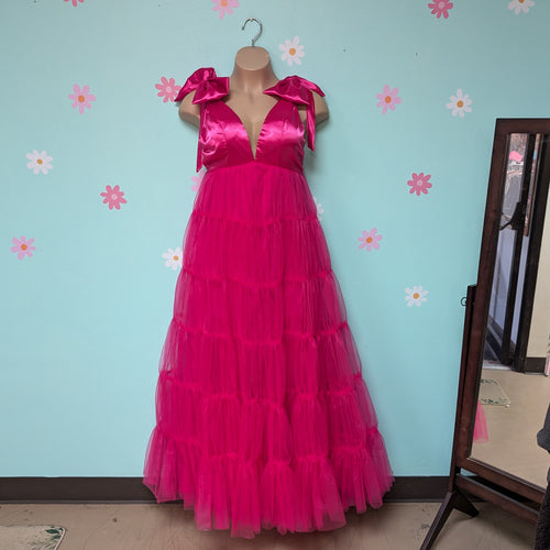 Sz4/6 Pink Deep V Ruffle Tulle Gown