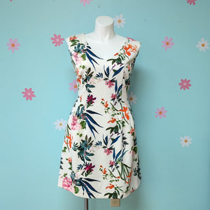 Sz16W Taylor White Tropical Floral Fit and Flare Dress