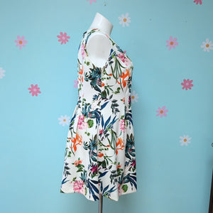 Sz16W Taylor White Tropical Floral Fit and Flare Dress