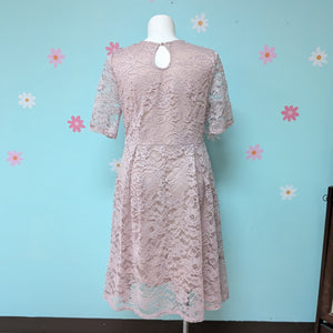 Sz2X Lilac Beige Lace Midi Cocktail Dress