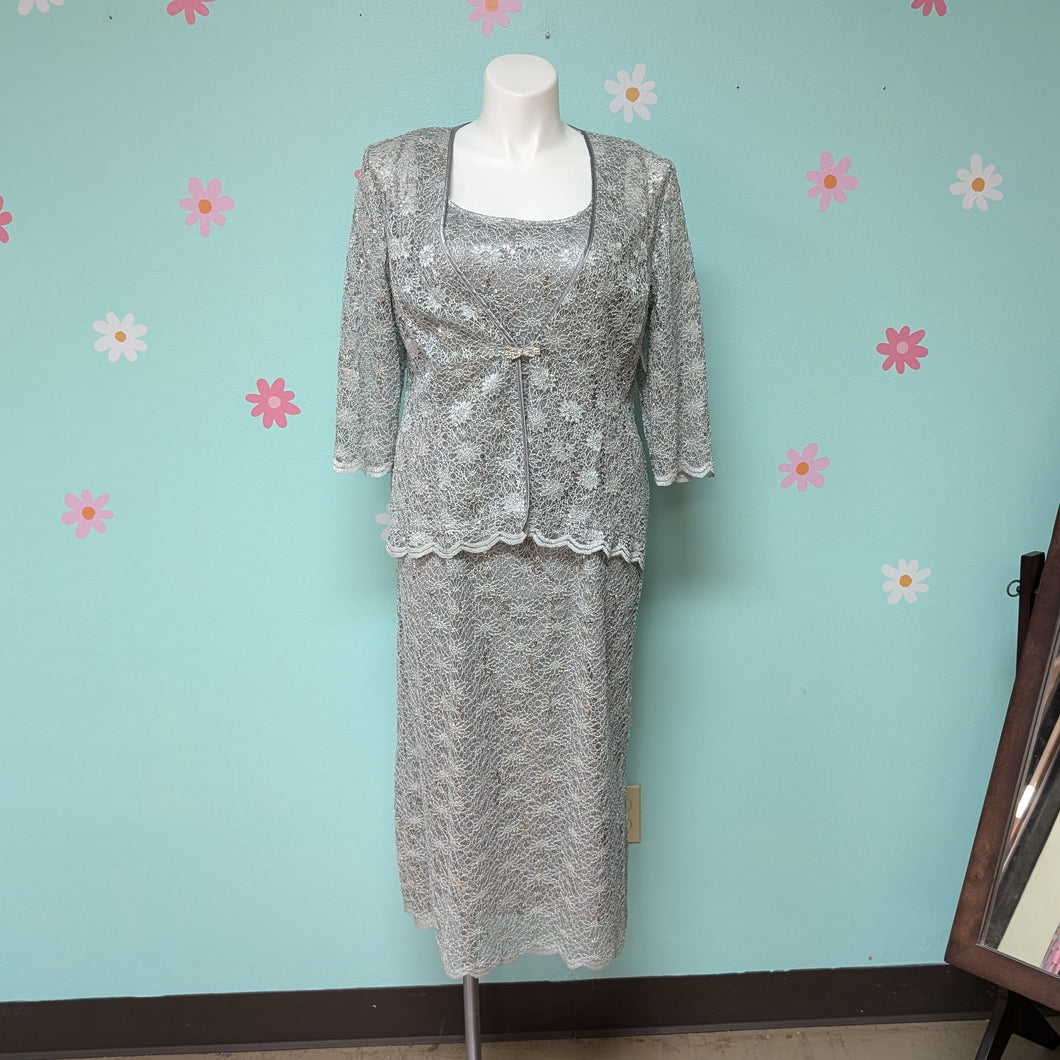 R&M 2-piece Silver Lace Formal Dress sz18w