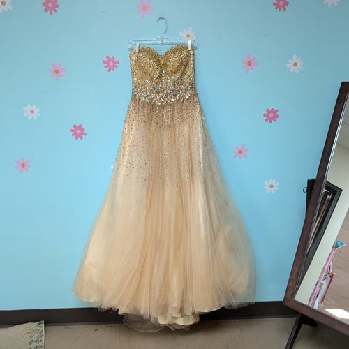 Sz10 Jovani Champagne Gold Sequin Tulle Prom Dress