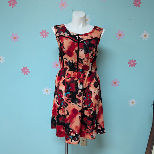 Sz3X Forever 21 Red Floral Fit and Flare Dress