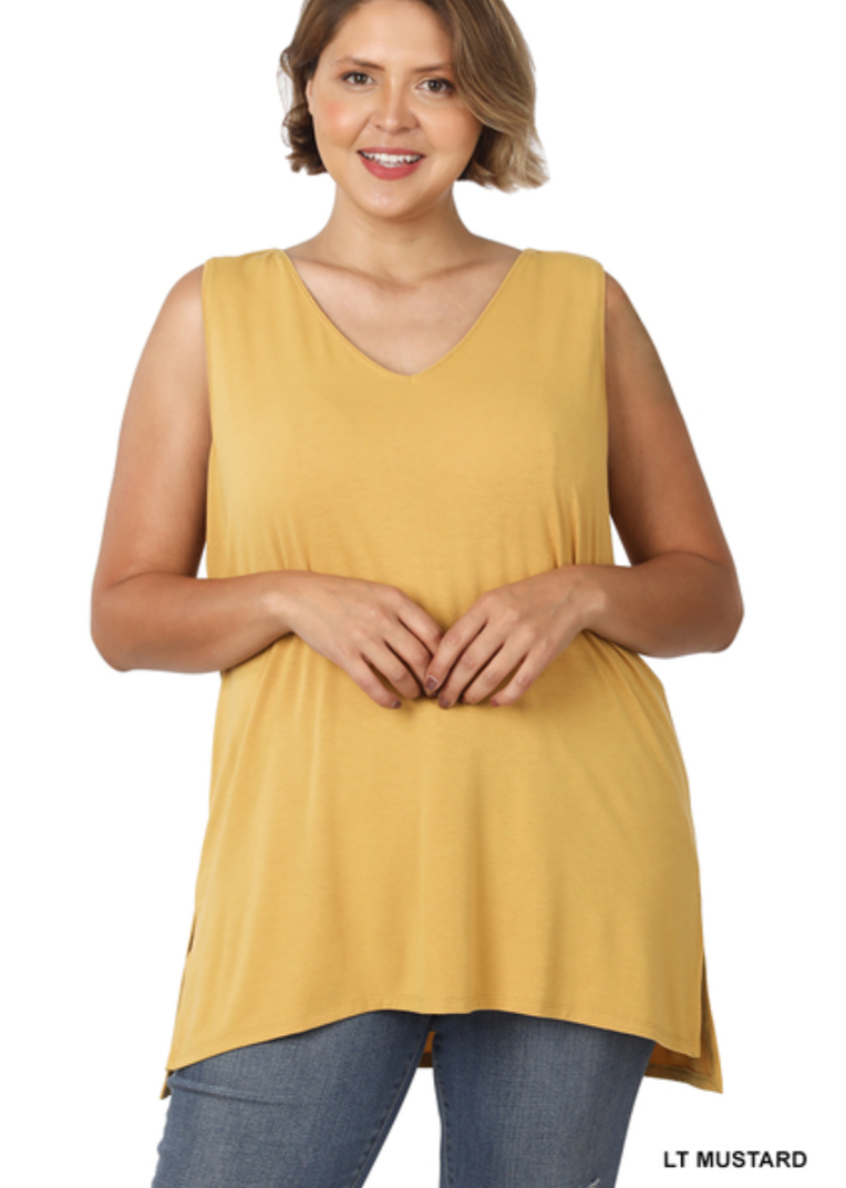 Sleeveless Side Slit Top- Lt. Mustard