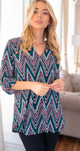 Teal Zigzag print Knit Top