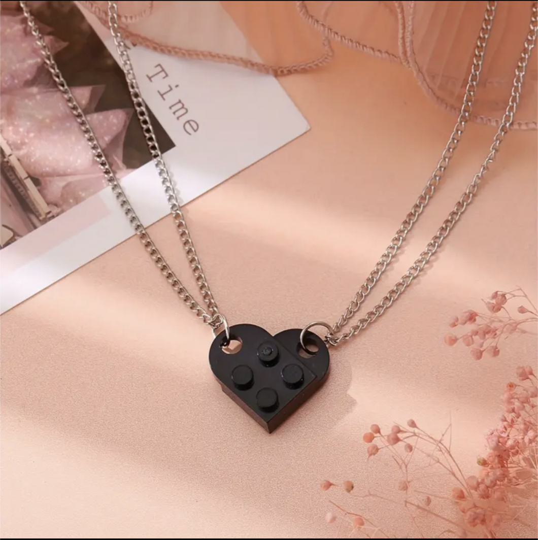 BFF Block Heart Necklace- Black