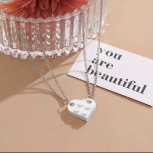 BFF Block Heart Necklace- White