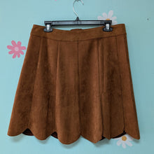 Load image into Gallery viewer, Sz1X Brown Faux Suede Scalloped Swing Skirt