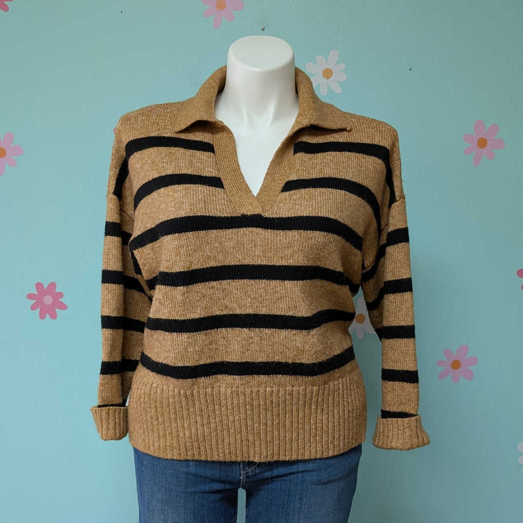 SzXL Maurice's Tan/Black Cozy Stripe Sweater