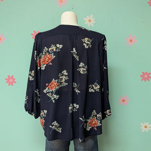 Sz2X Fun to Fun Navy Floral Long Sleeve Blouse