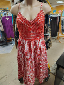 Old Navy red gingham plaid midi dress with pockets 4x