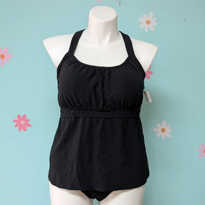 Sz22W Lands End Black Ribbed Tankini Top