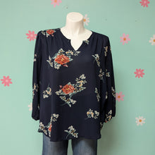 Load image into Gallery viewer, Sz2X Fun to Fun Navy Floral Long Sleeve Blouse