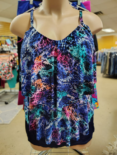 Trimshaper animal print rainbow color tiered swimsuit top size 20W