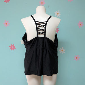 Sz3X Time and True Black Lattice Back Tankini Top