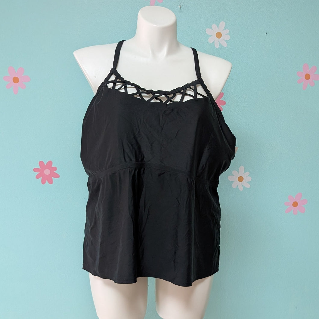 Sz3X Time and True Black Lattice Back Tankini Top