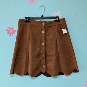 Sz1X Brown Faux Suede Scalloped Swing Skirt