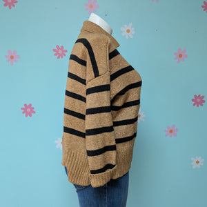 SzXL Maurice's Tan/Black Cozy Stripe Sweater