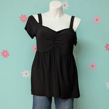 Load image into Gallery viewer, Sz2X Torrid Black Cold Shoulder Babydoll Top