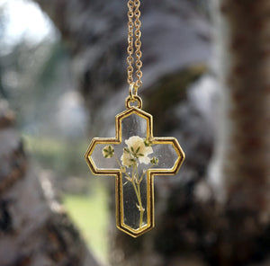 Floral Cross Necklace- Gold