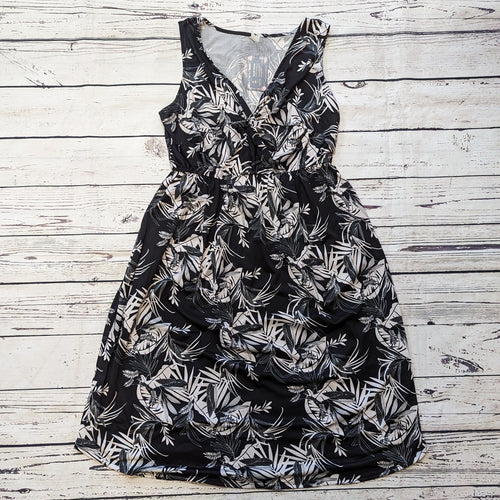 Black Leaf Print Babydoll Dress